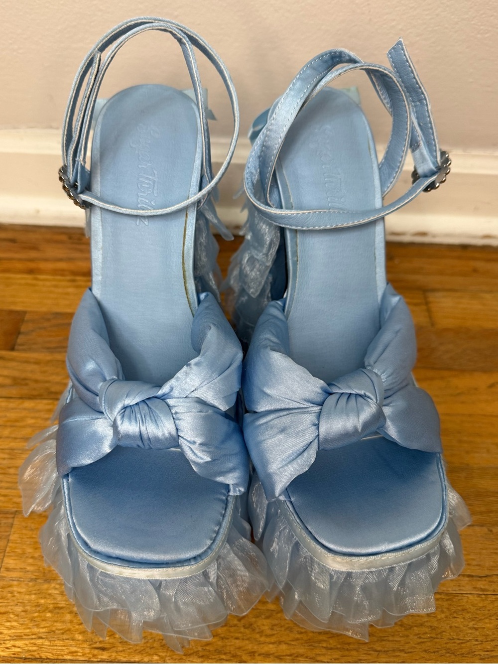 Sugar Thrillz Dolls Kill Blue Platform Heels Ruffle Bow Coquette Size 8 - Picture 7 of 14